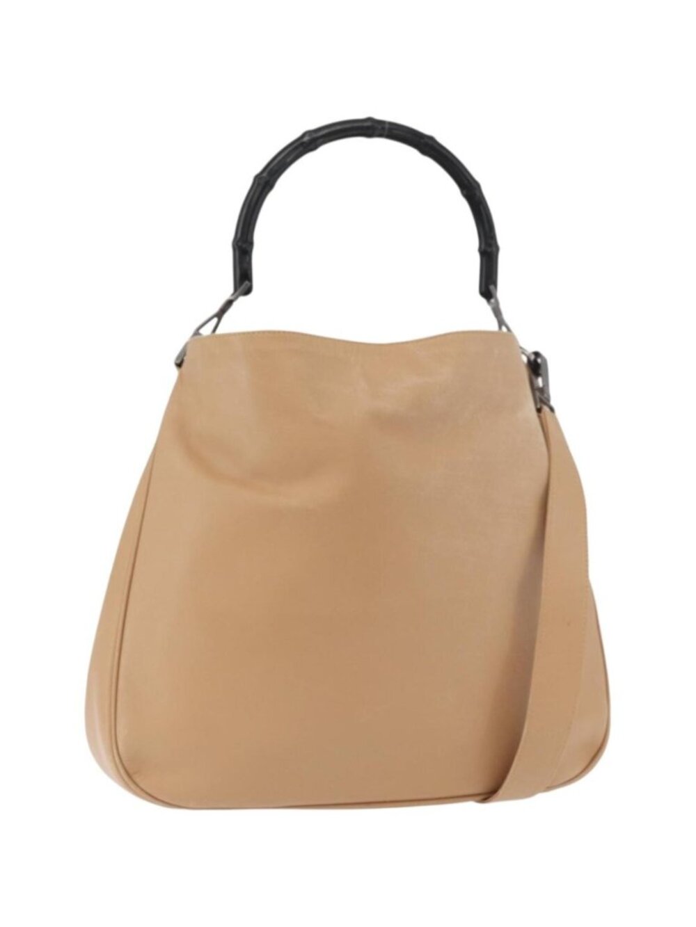 GUCCI Bamboo Shoulder Bag Leather 2way Beige Silver 001 1577 2123